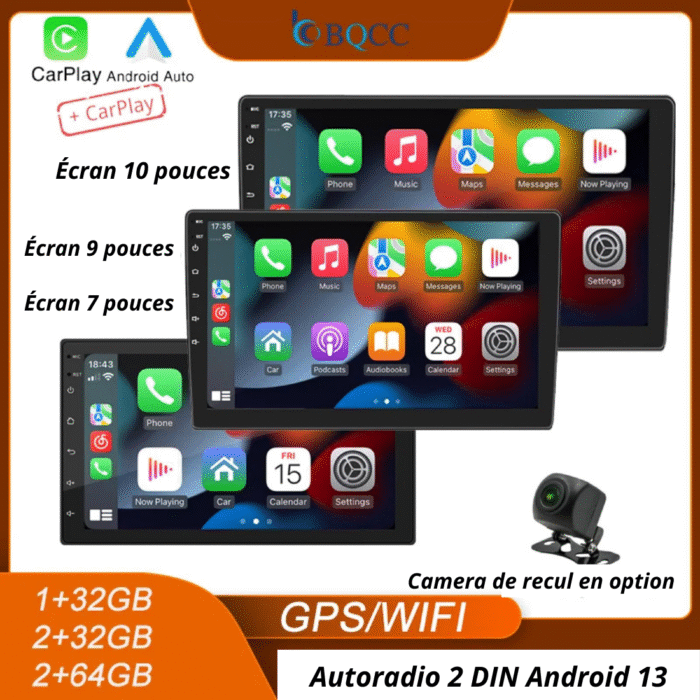 Autoradio Android 13 BQCC – Carplay, GPS & Écran IPS 2 DIN – Image 2
